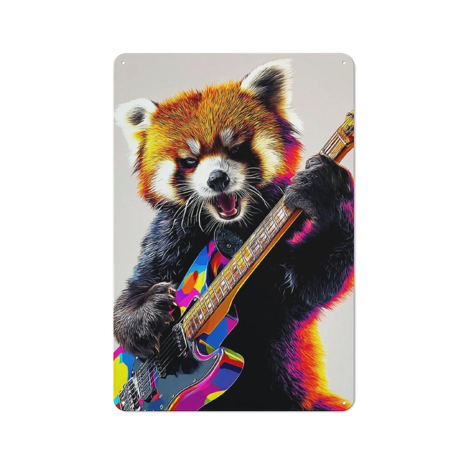 Junmoney Colorful Red Panda Rocking Out Metal Wall Plaque With Design 30X20cm, Retro Novelty Wall Art For Bedroom, Kitchen, Office Or Living Room