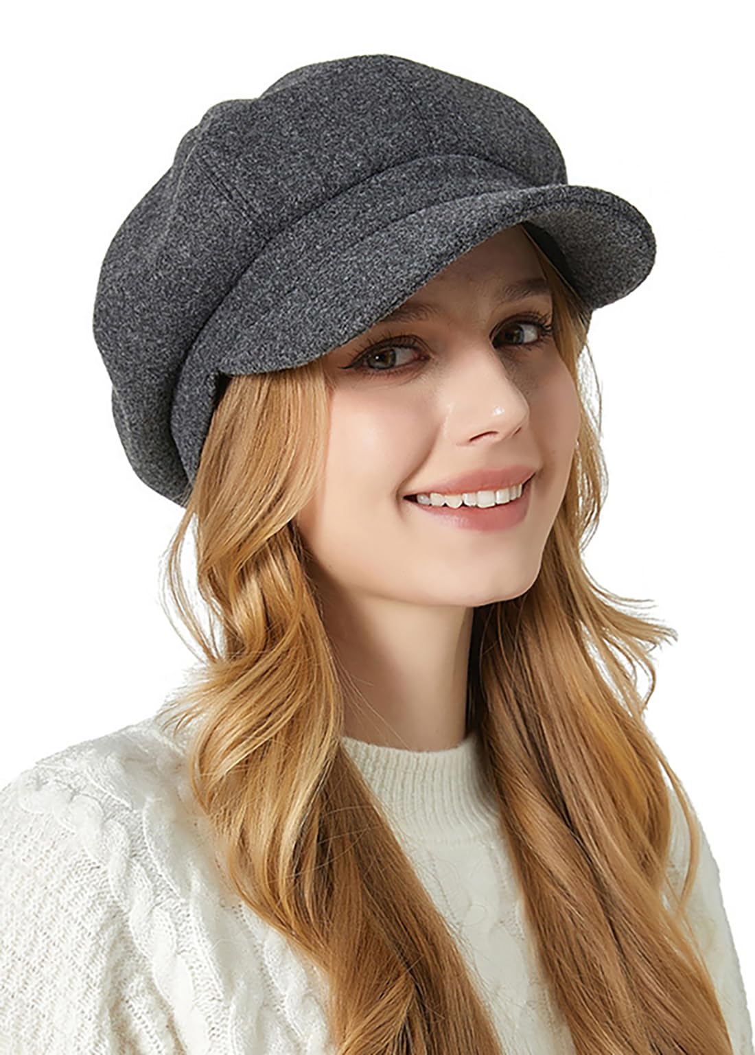 Fasbys Women's Dark Grey Newsboy Cap For Ivy Gatsby Cabbie Hats Bakerboy Style Peaked Visor Berets