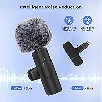Vista 5 de Micrófono inalámbrico para iPhone, Android amplia compatibilidad con reducción de ruido, micrófono de solapa de sonido claro para podcast, grabación