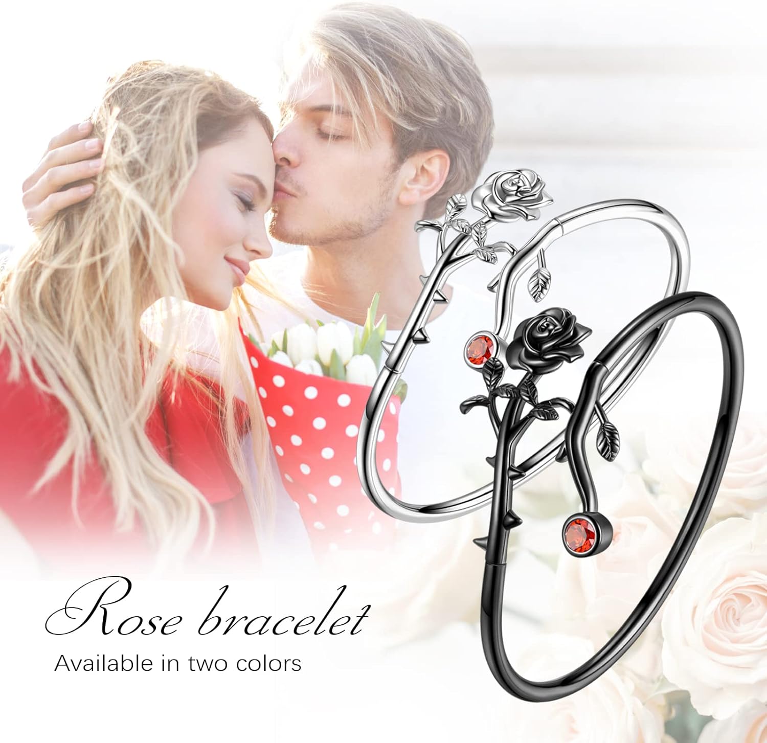 beautlace Rose Adjustable Bracelets Silver/Black Gun Plated Rose Link Flower Bangle Elegant Jewelry Gifts for Women - Image 7