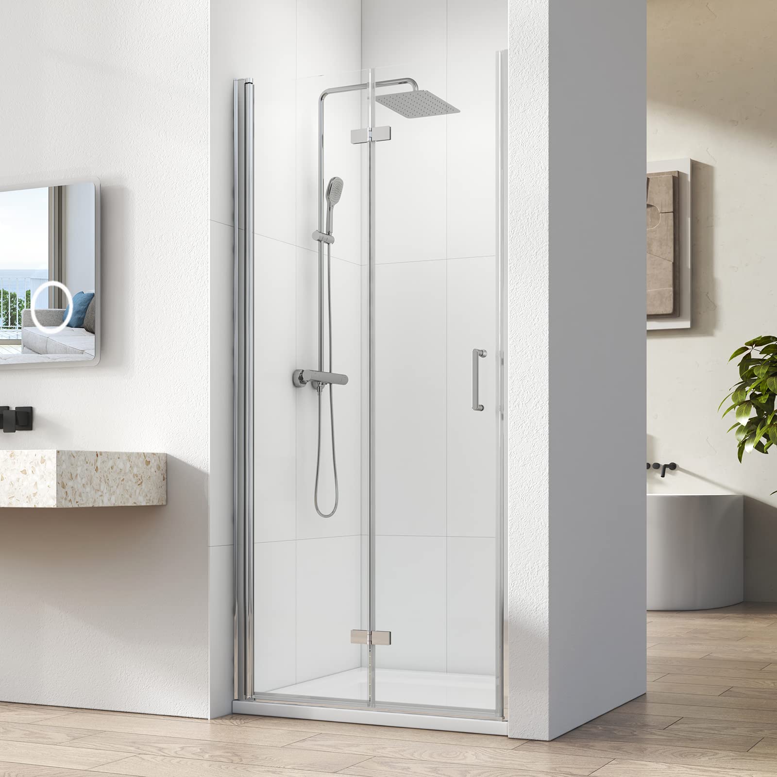 Duschfaltwand Aus Echtglas 3 Mm | Höhe 185 Cm, Diverse Breiten | Alu-Profile Silber Satiniert | Rechts/links Montierbar