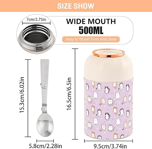 Miniatura 3 de Cats Food Jar with Spoon Stainless Steel Vacuum Insulated Food Container 17 oz Soup Thermos for Hot Food