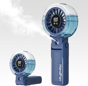 HandFan 4000mAh Handheld Turbo Misting Fan, 100 levels Adjustable High Speed Mister Fan, Portable Spray Water Mist Fans, Foldable Mini Hand Fans for Summer Beach Travel Concerts DisneyRoyal Blue
