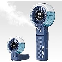HandFan 4000mAh Handheld Turbo Misting Fan, 100 levels Adjustable High Speed Mister Fan, Portable Spray Water Mist Fans, Foldable Mini Hand Fans for Summer Beach Travel Concerts Disney(Royal Blue)