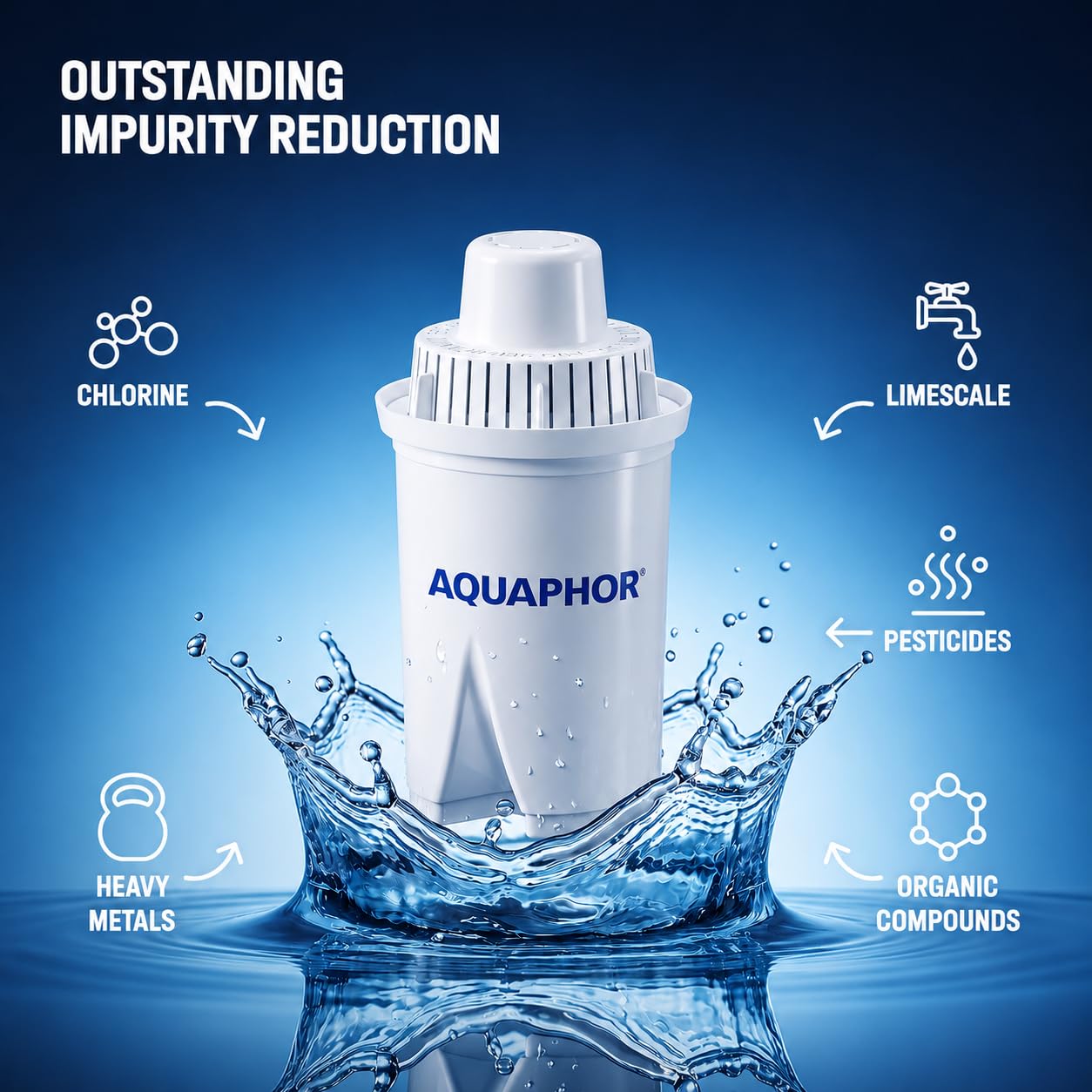 AQUAPHOR Jarra de filtro de agua de ópalo blanco de 12 tazas con 1 filtro B15, tapa abatible de fácil llenado, reduce el cloro, la cal y los metales pesados. Sin BPA