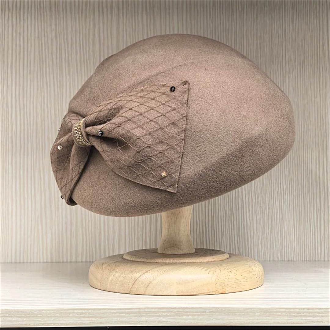 Wvapzxx Cappello invernale da donna in feltro di lana con fiocco velo fascinator cappello elegante cocktail pillbox cappello matrimonio chiesa tea party cappello