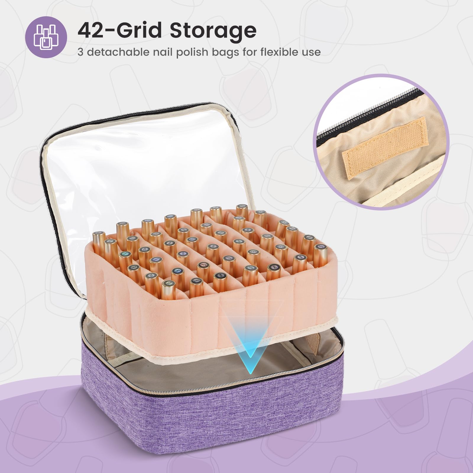 Hautton Organizador de esmalte de uñas, suministros de lámpara resistente profesional, estuche de viaje para manicurista, Púrpura, Medio, Profesional elegante