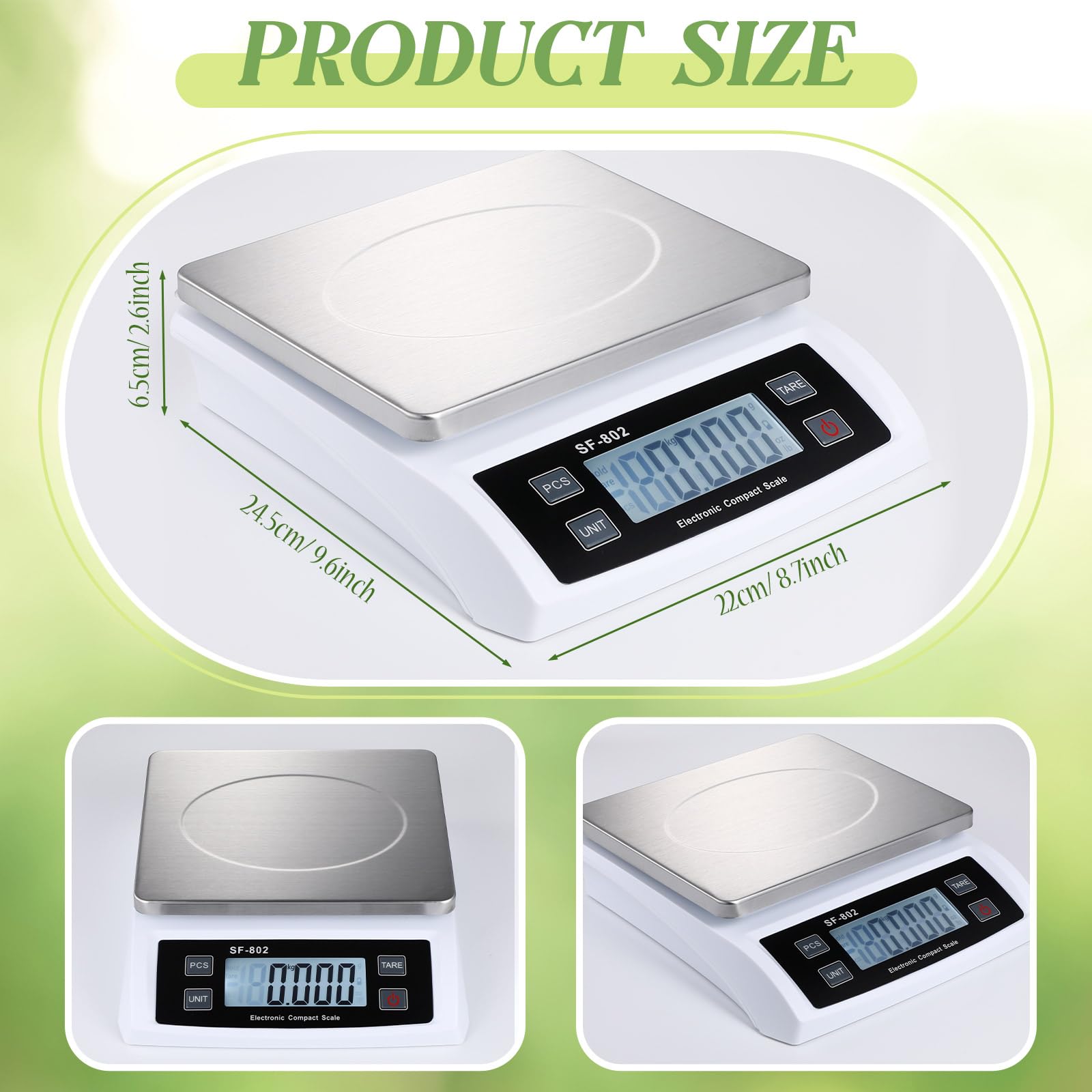 Copkim Grande bilancia digitale da cucina da 30 kg, in acciaio inox, con display LCD, dispositivo di pesatura commerciale per cottura e cottura (argento)