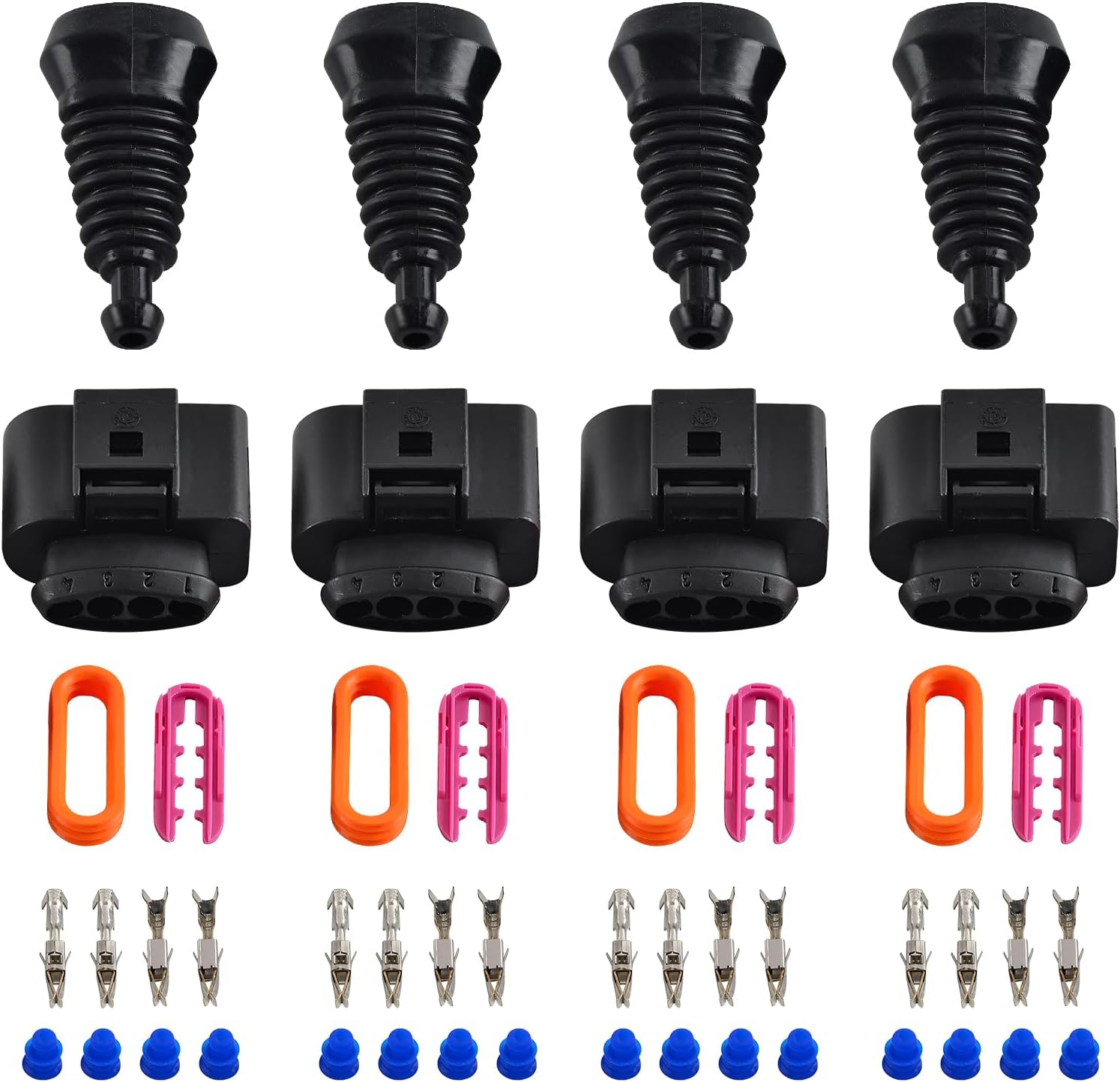 Bevinsee 4pcs Ignition Coil Plug Connector Repair Kit Compatible with A4 A6 A8, Compatible with Volkswagen Golf Jetta Passat Polo Harness Plug Adapter 1J0973724 1J0998724 8K0973724