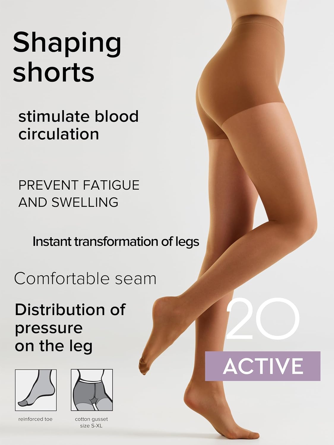 Conte Sheer Full Support Compression Pantyhose Tights with Control Top Active 20 Den