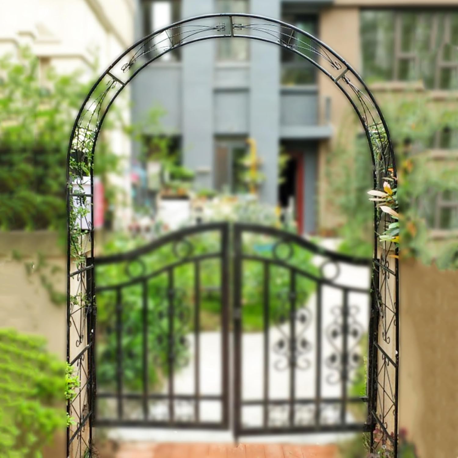 Metal Garden Arch for Climbing Plants, Weatherproof Rose Arch, for Garden Backyard Archway Decoration Outdoor, Easy Assembly, for Pergola Patio Backyard(Black)