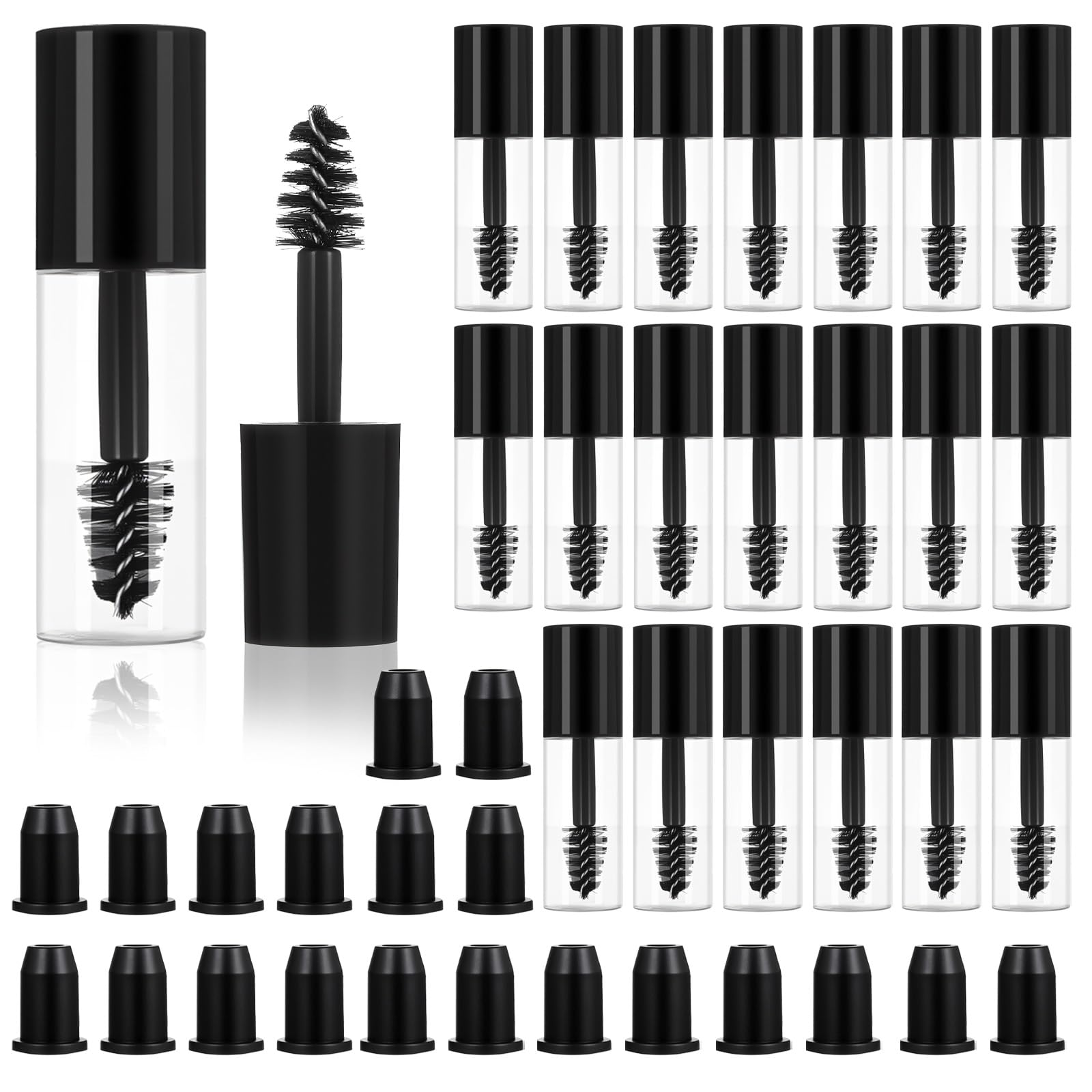 Heclia 20 PCS Empty Mascara Tube with Eyelash Wand 3ml Mini Empty Mascara Bottles with Brush Rubber Inserts for Castor Oil Small Sample Size Eyelash Growth packing Tube Container for Home and Travel