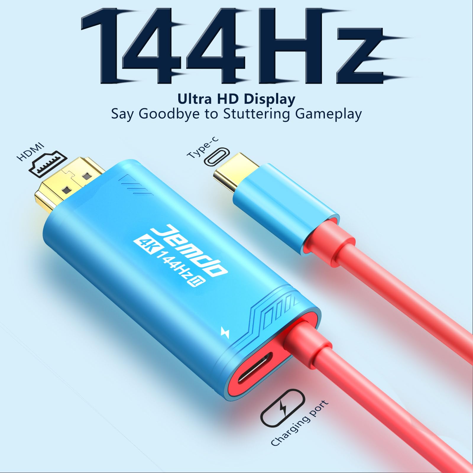 JEMDO Dock Switch 2 cavo TV HDMI base, 4K 144Hz 48Gbps USB C 3.2 a HDMI 2.1 2m 100W PD, adattatore TV portatile compatibile con Switch 2 (versioni < V21.0.0)/2017/OLED – Blu