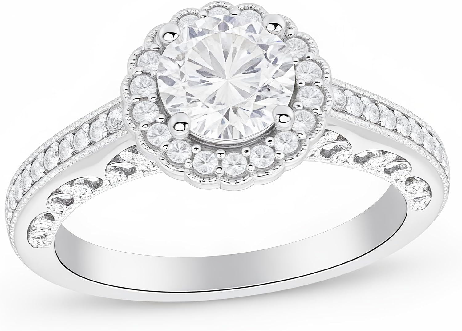 925 Silver Moissanite Vintage Engagement Ring Flower Design Wedding Ring Anniversary Commemorative Ring for Women - Image 4