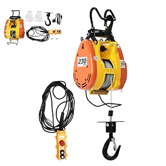 230KG Electric Hoist Pro 1300W with 7m Wired Remotes,Electric Winch with Dual Hook Design,Lifting Height 29m,Lifting Speed 19m,can used with single columns, pilasters, and cranes
