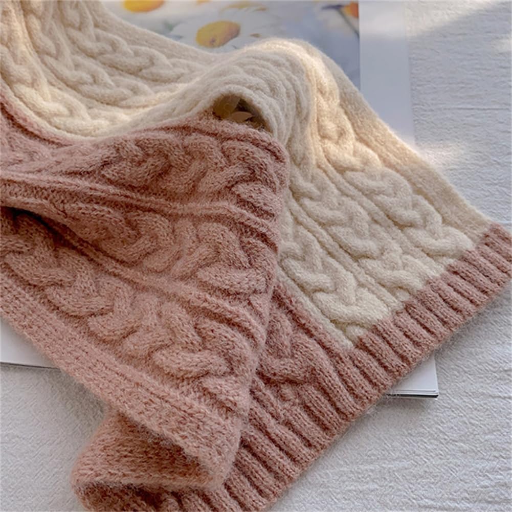 Caistre Winter Knit Scarf for Women Warm Color Blocking Neck Warmer Lightweight Fashion Short Cross Scarfs Shawls Wraps - Image 4