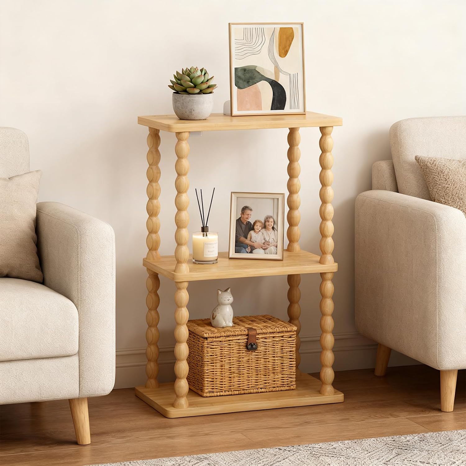 ELYKEN Narrow Side Table with Charging Station, 3-Tier Skinny Bedside Table image 4