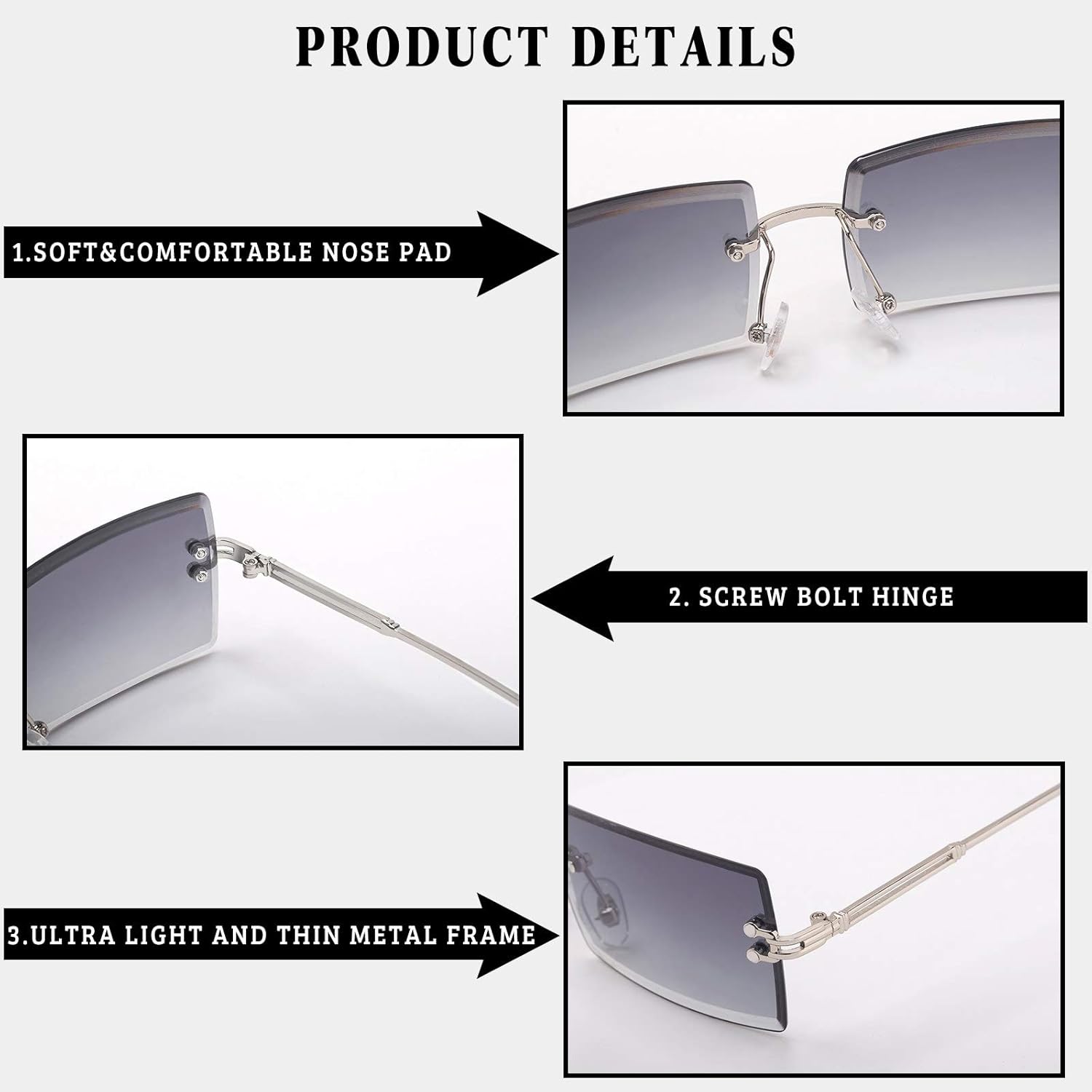 Stylish Small Rectangle Sunglasses Women Men Tinted Frameless Eyewear Ultralight Candy Color Ocean Sun Glasses Shades NP1034 - Image 4