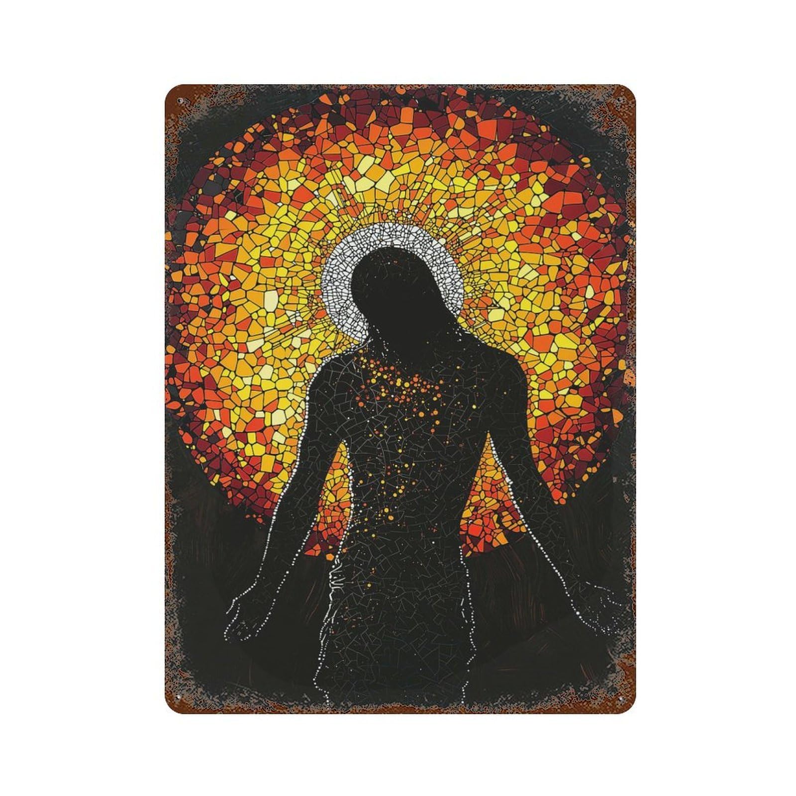 Stained Glass Jesus Silhouette Retro Metal Sign 15.7"x11.8", for Pub, Kitchen And Man Cave Decor, Industrial Home Decor
