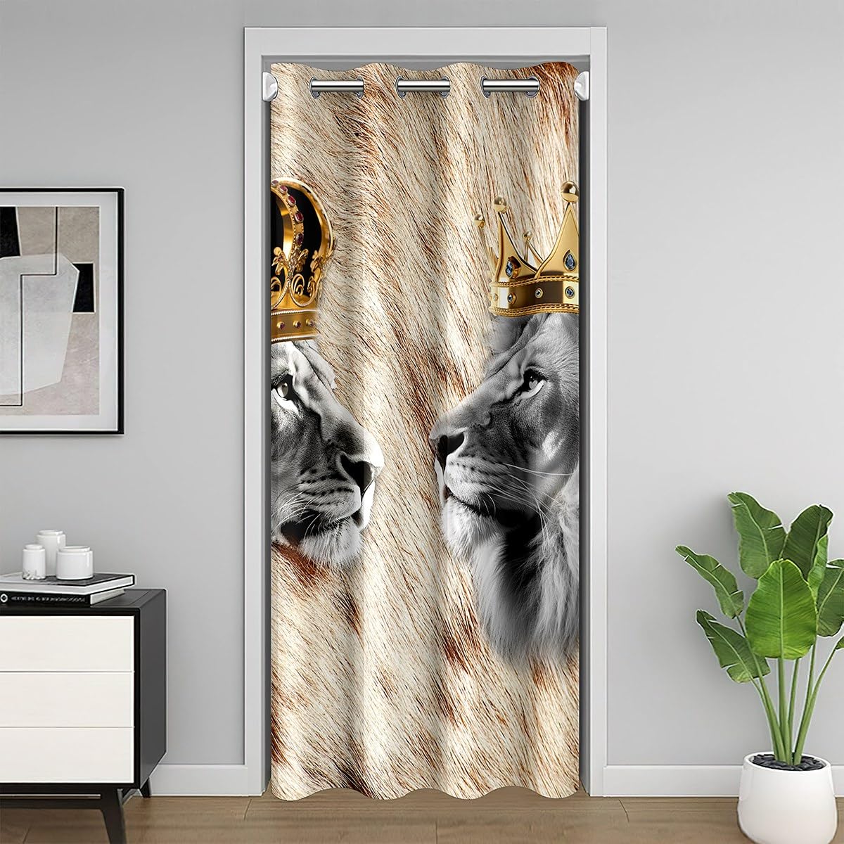 richhome Gray Lion Door Curtain Brown Abstract Cowhide Print Doorway Curtain Privacy for Kids Teens Adults Wild Jungle Animals Rustic Farmhouse Door Drape for Bedroom Closet Door 52" W X 80" L
