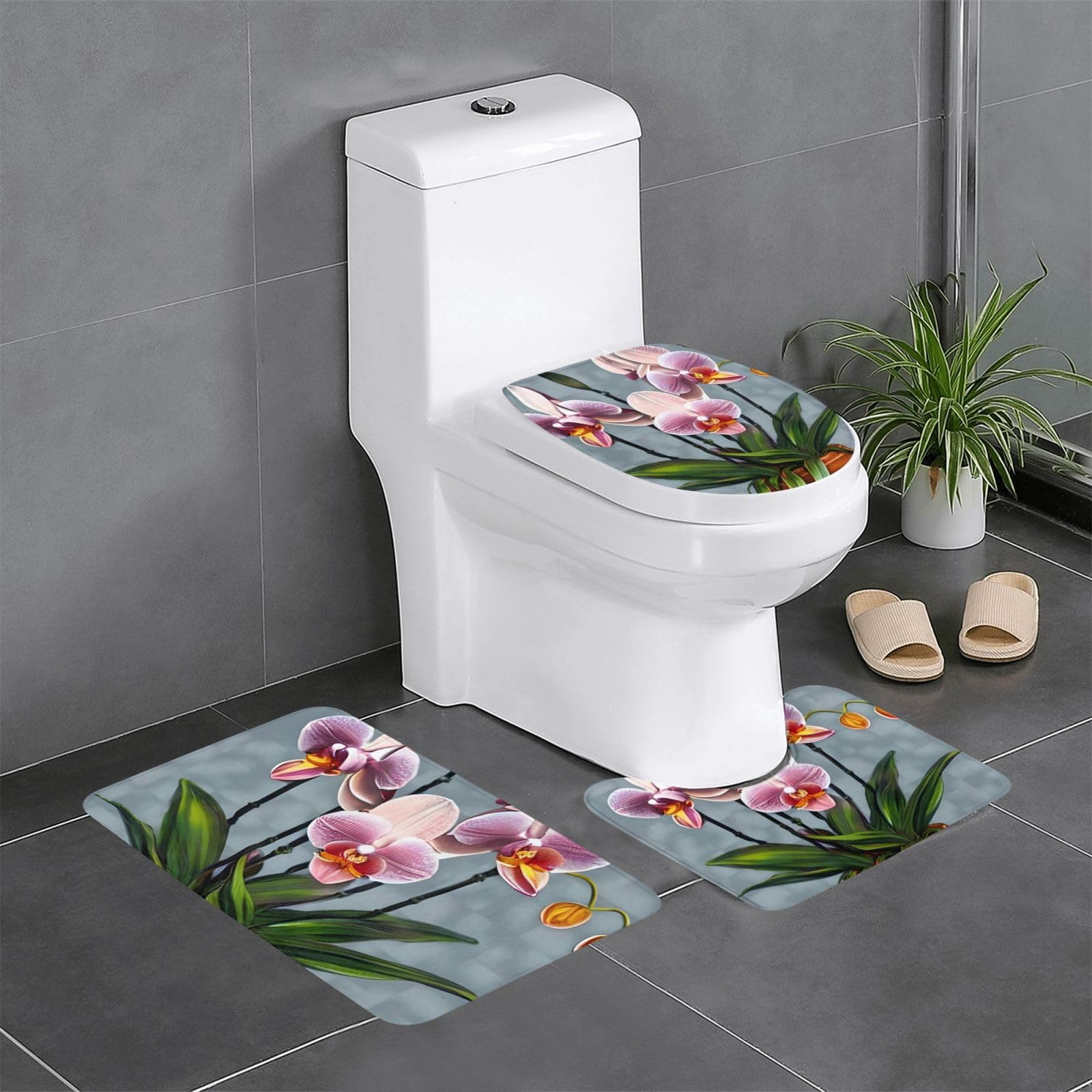 Tapis de salle de bain épais HYTTER lot de 3 tapis lavables imprimé floral 61 x 40,6 cm durable