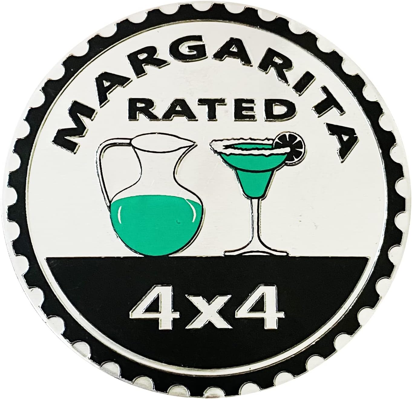 Margarita Badge Rated Car Emblem, 4 x 4 Metal Automotive Badge 3D Metal Car Badges Emblems Round Emblem DecalsBadge Decals Stickers Compatible with Jeep Wrangler Vehicles Trucks