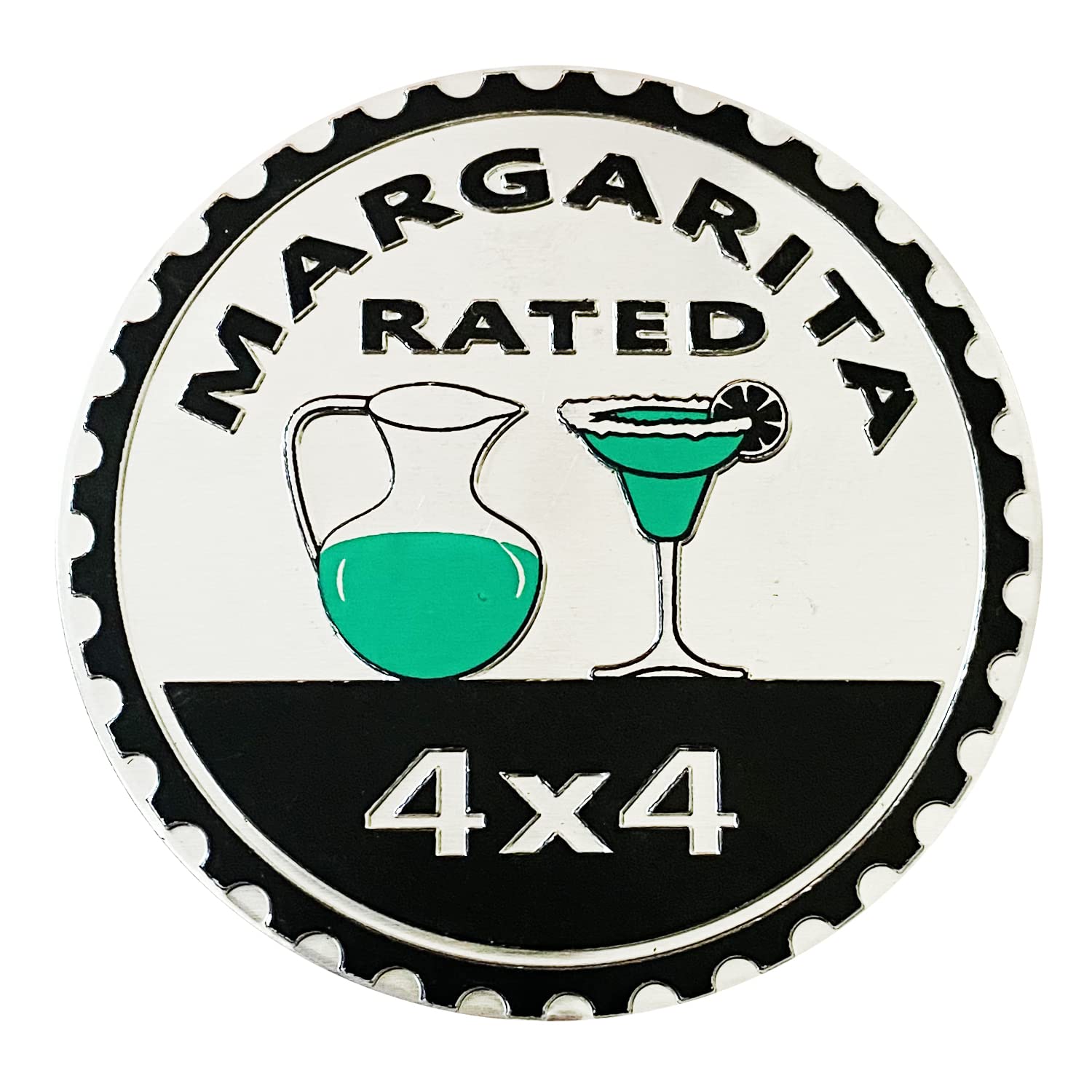 Margarita Badge Rated Car Emblem, 4 x 4 Metal Automotive Badge 3D Metal Car Badges Emblems Round Emblem DecalsBadge Decals Stickers Compatible with Jeep Wrangler Vehicles Trucks