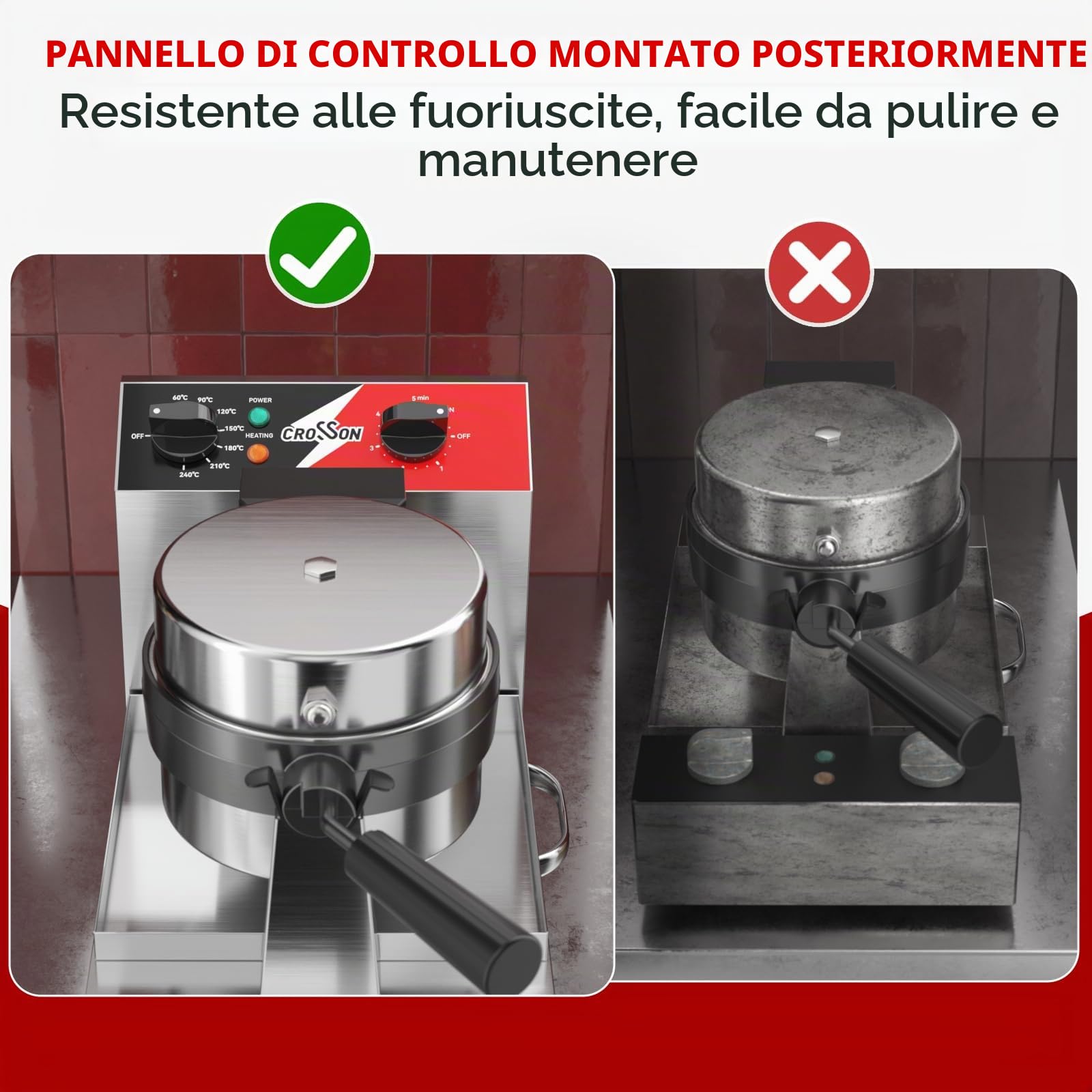 CROSSON Macchina per Waffle Belgi Girevole,Macchina per Waffle Commerciale Rotonda con Antiaderente,Controllo Temperatura Tempo per Ristorante,Panetteria,Snack Bar,1300W