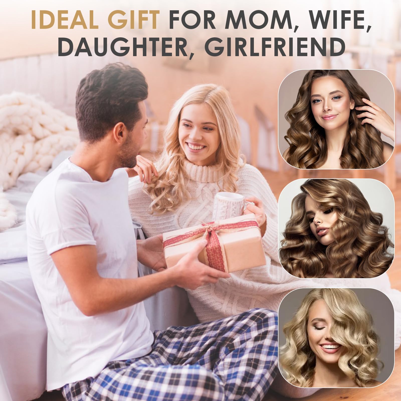 Fer a Boucler Cheveux Automatique, Fer a Friser avec 6 Réglages de Température avec LCD Écran, Friseur Cheveux Femme, Boucleur Céramique pour Cheveux Longs/Courts (Blanc)