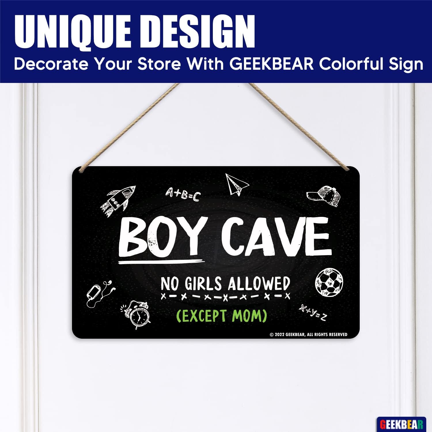 GEEKBEAR Boy Cave Sign - Made with Premium Acrylic - A Cute & Educational Addition to Any Little Boy's Room (Chalkboard) - Discontinued Soon