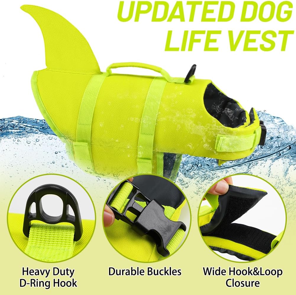 EMUST Dog Life Vest for Swimming, Ripstop Medium Dog Safety Preserver for Pool Beach Boating (M, BrightYellow)