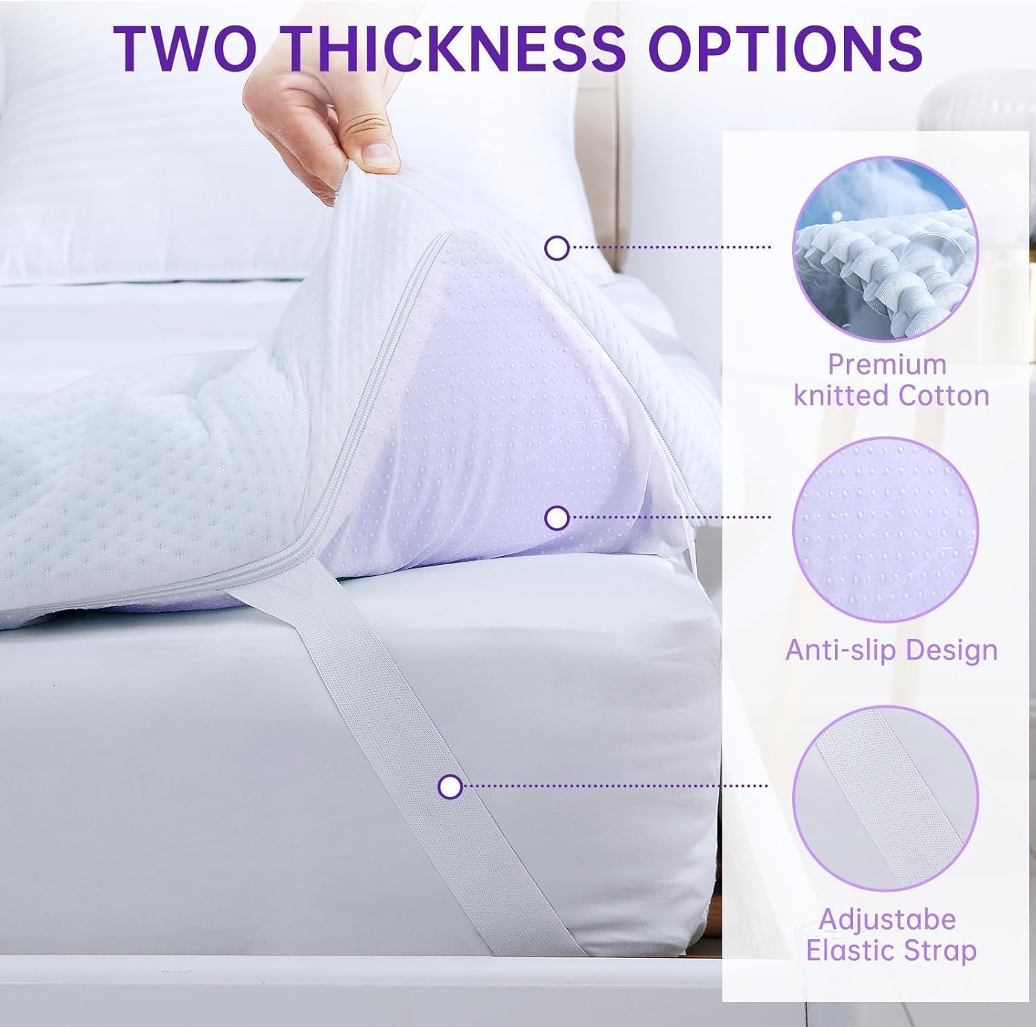 7 Zone 2 inch Twin Mattress Topper with Cover + Mattress Protector