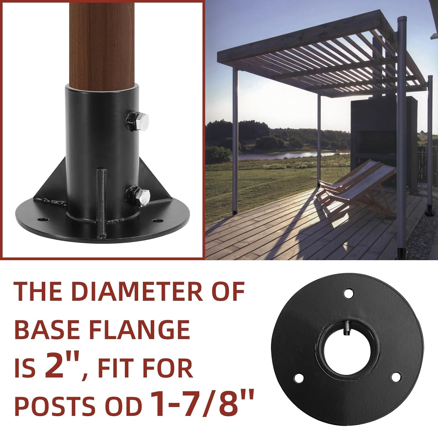 2Pcs Round Posts Base Bracket 2" Base Flange Chain Link Fence Flange Heavy Solid Pole Floor Flange for Holding Fence Mailbox Pergola Railing Deck Round Posts (OD 1-7/8'') with Screws