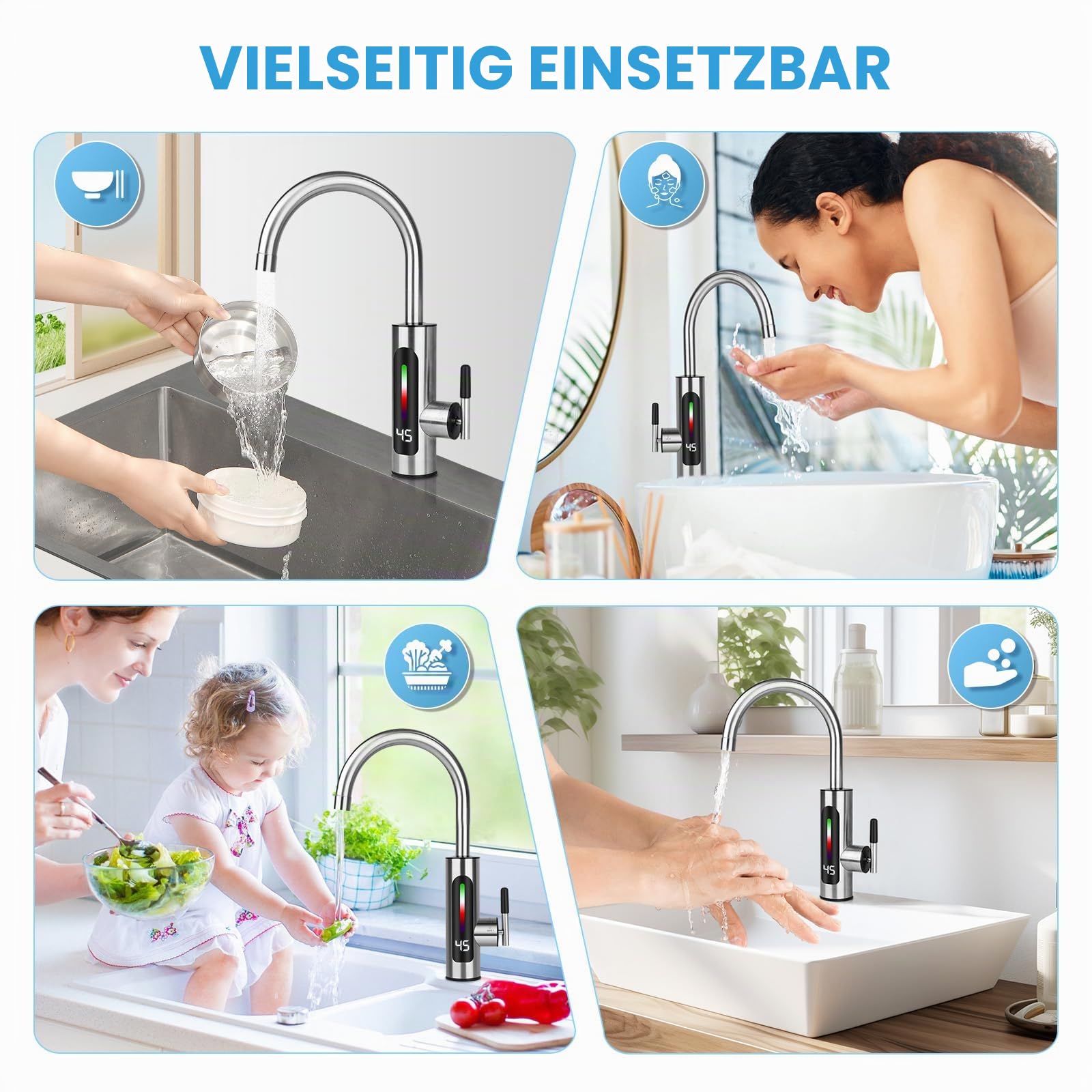 Sofortiger Warmwasserhahn 3000 W, elektrischer Wasserhahn mit LED-Anzeige, Warmwasserbereiter für Küche und Badezimmer…