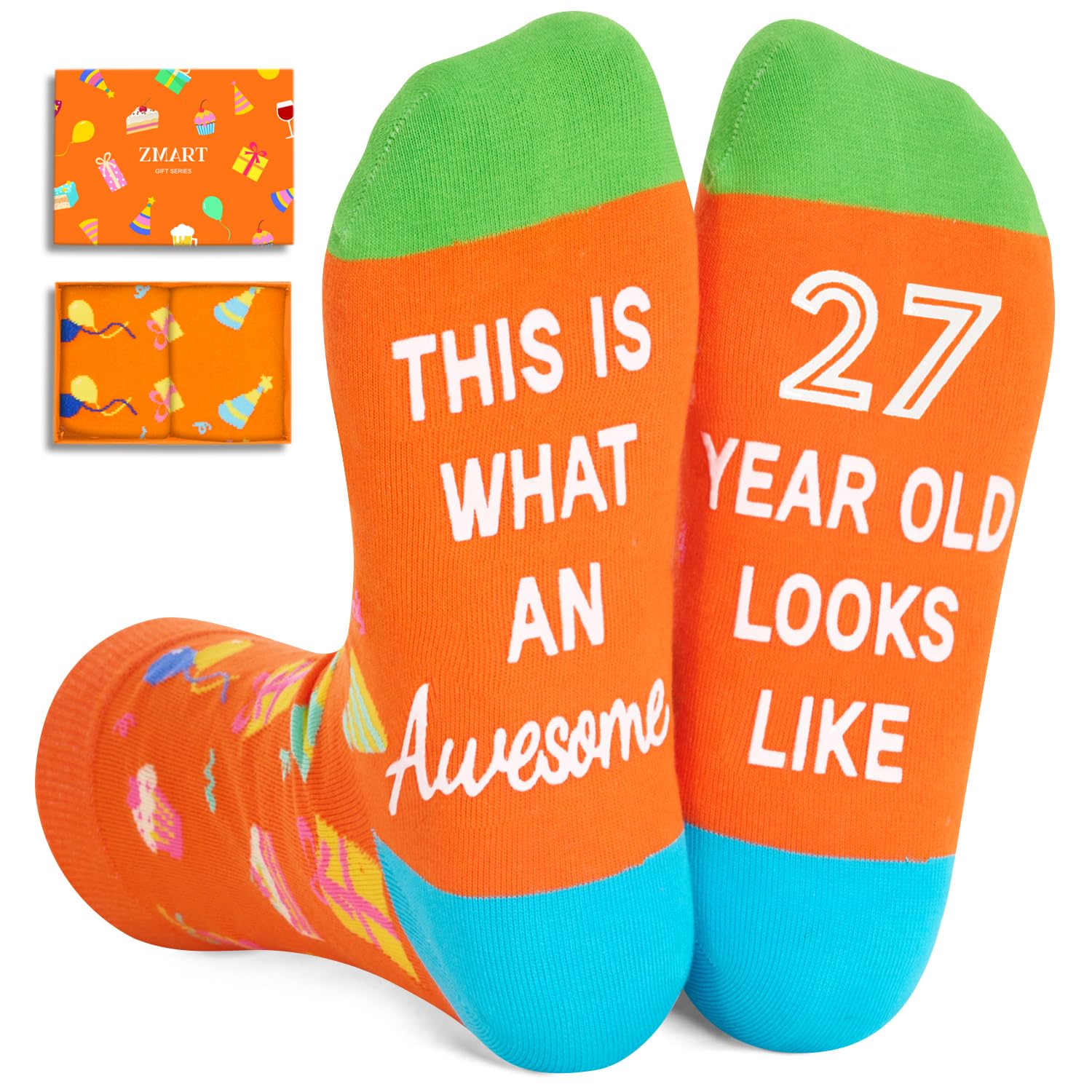Zmart 27th Birthday Gifts Ideas for Men - Socks for 27 Year Olds Women