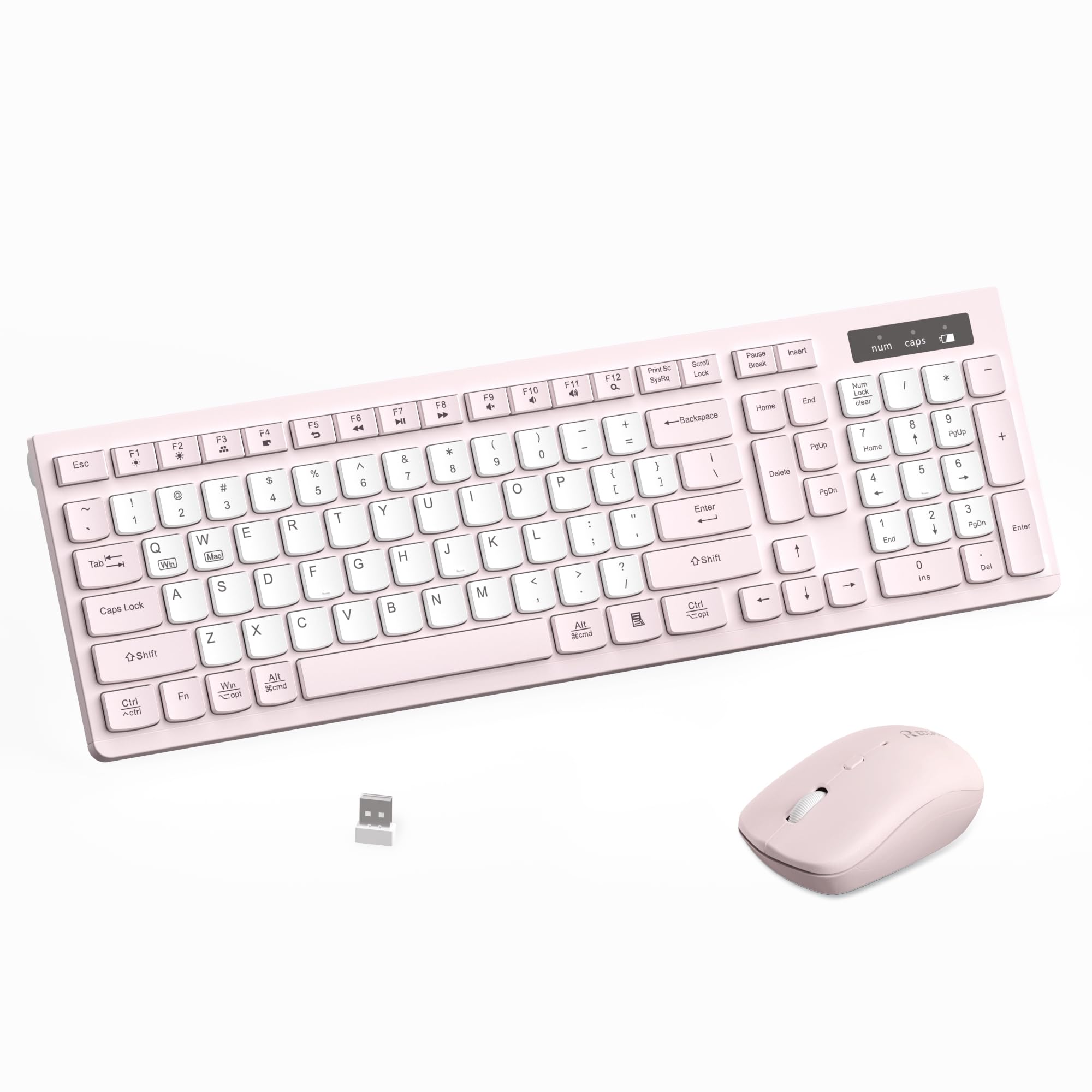 Photo 1 of Wireless Keyboard and Mouse Combo, Full-Sized Quiet Wireless Keyboard and Adjustable DPI Mouse, 2.4GHz USB Receiver, Keyboard and Mouse for PC, Windows, Desktop, Laptop (Pink and White-B)