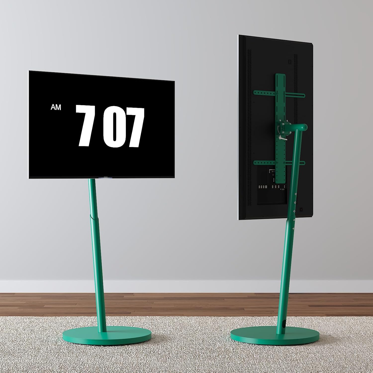 Green Rolling TV Stand for 32 to 43 55 65 75 Inch TVs, Portable Mobile TV Cart on Wheels, Corner TV Floor Stand with Rotating, Height Adjustable, Small TV Stand for Bedroom, Living Room