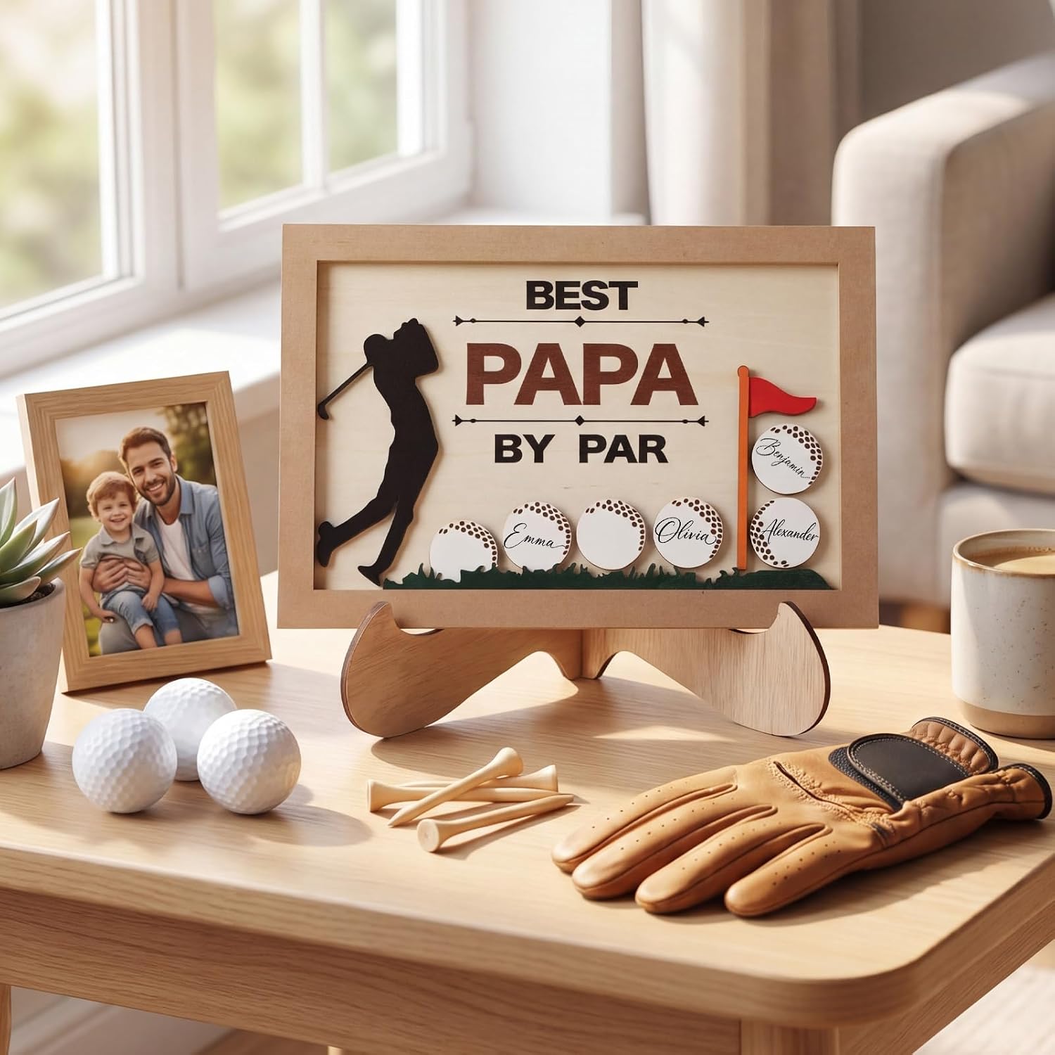 Novabright 6 Pcs Golf Gift for Dad Best Papa by Par Wooden Sign 13.4in