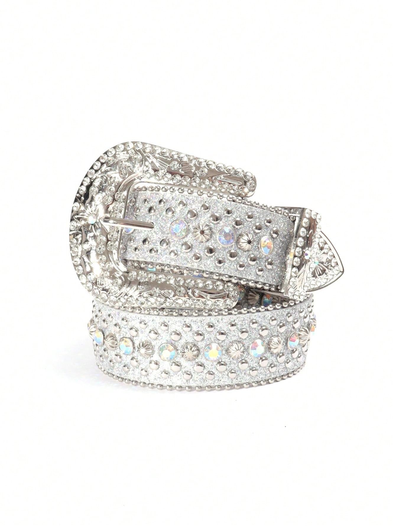 Strapvia Rhinestone Bling Gothic Belt with Crystal Diamond for Halloween - Western Cowboy/Cowgirl Belt for Jeans