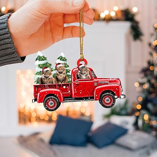 Miniatura 3 de Talataca Maine Coon Gato con sombrero de Navidad, reno con cadena de luces 2D plano para espejo retrovisor para automóvil, accesorios para el árbol