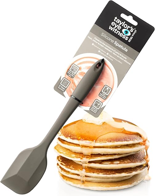 Taylors Eye Witness Large Silicone Grey Flexible Spatula - Dishwasher Safe. Perfect for Non-Stick Pans and for Scraping Bowls. Odour, Stain & Heat Resistant (260°C/500°F). 5 Year Guarantee.