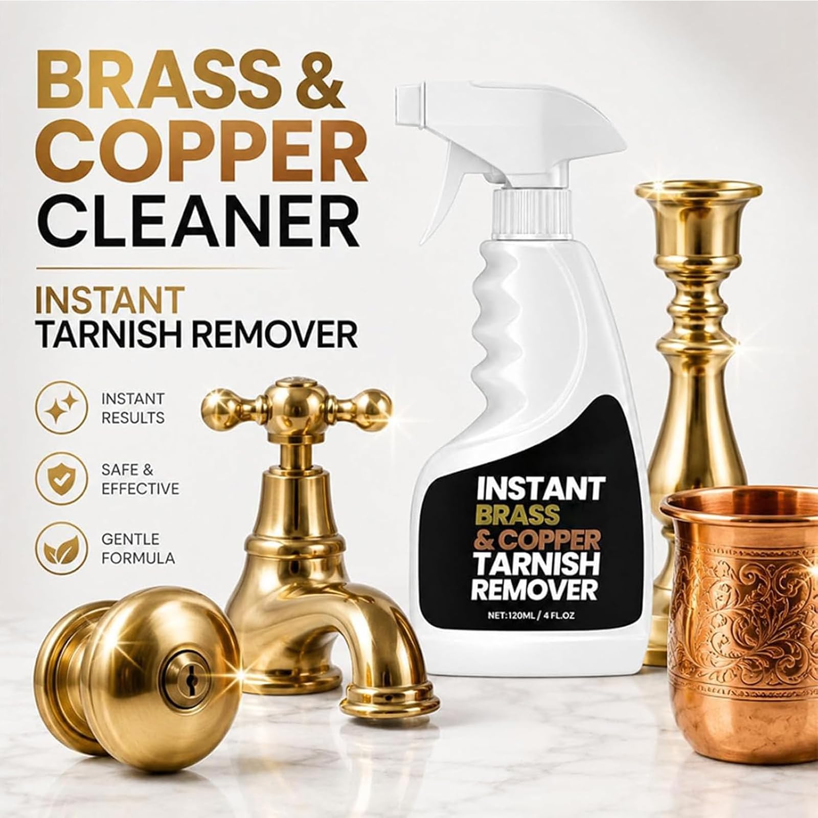 Sofort Messing-Anlaufentferner Spray, Messing Reiniger Und Politur (3pcs) | 120ml Metallpolitur Sanfte Formel Für Messing, Aluminium Und Metallbeschläge