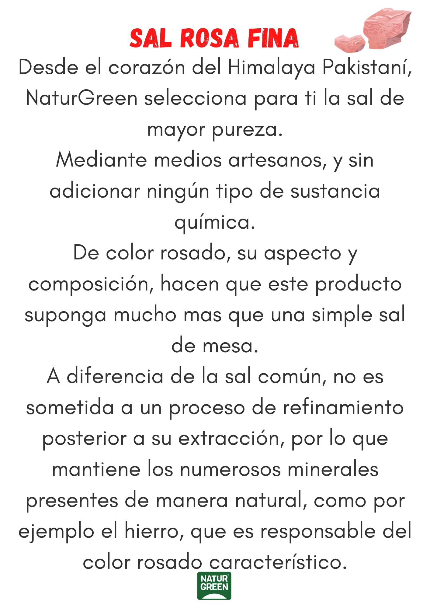 NaturGreen - Sal Rosa del Himalaya Fina Pack 10 x 500 g, Mineral 100% Pura y Natural, Sin Refinar, Sin Aditivos, Envase con Cierre ZIP, Calidad Gourmet, Ideal para Cocina Diaria