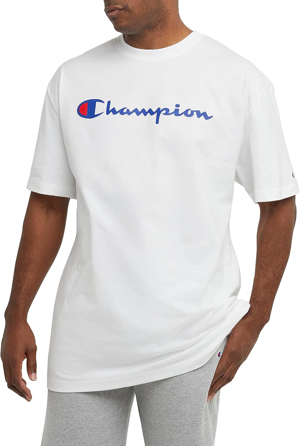 Champion Men's T-shirt, Classic Tee for Men, Men's T-shirt, Men's Tee (Reg. Or Big & Tall) Medium White Script