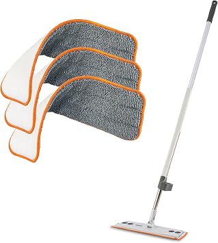 Superio Self-Wringing Microfiber Cleaning Mop with Hands-Free Wringing Blade and 3-Pack Reusable & Washable 8" x 4.5" Microfiber Mopping Pad for Home, Kitchen, Bathroom, Streak-Free Cleaning