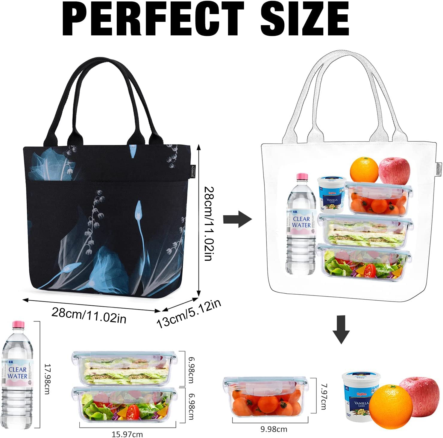 Nuova borsa termica per il pranzo di moda con stampa cartoni animati e manici, perfetta per il lavoro o la scuola, articoli per il rorno a scuola, fornure scolastiche, borsa scolastica, accessori