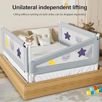 Bed Rail for Toddlers, King Size Bed Guard, 3-Piece Extra Long Baby Bed Safety Rail, Sturdy Children Bed Fence, Adjustable Toddler Bed Rail Guard (Grey)