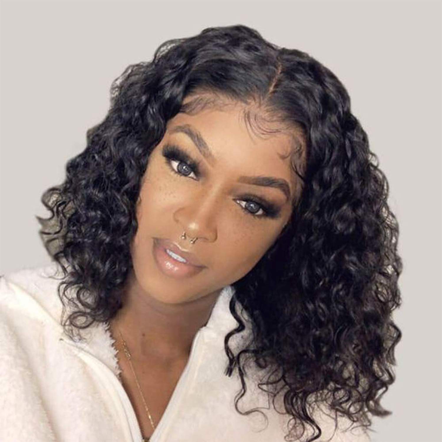 Water Wave Human Hair Lace Front Bob Wigs Brazilian Virgin Human Hair 13x4 T Part Lace Front Wet and Wavy Wigs Pre Plucked with Baby Hair(12inch)
