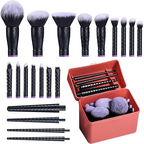 BS-MALL Travel Makeup Brushes – Professional and Durable 16-piece Set Detachable Rotating Handles, Eco-Friendly Design, Comes with Storage Barrel(Black case)