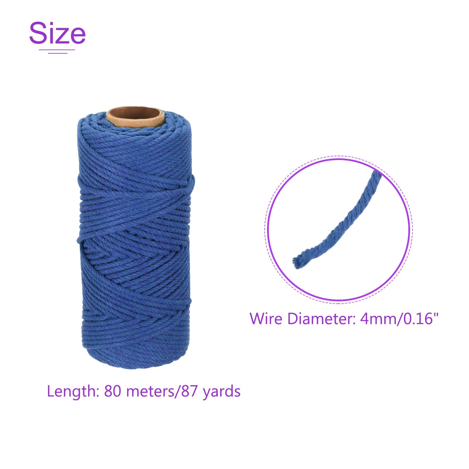 DMiotech 4mm x 80M (87 Yard) Deep Blue Natural Cotton Macrame Rope - Image 4